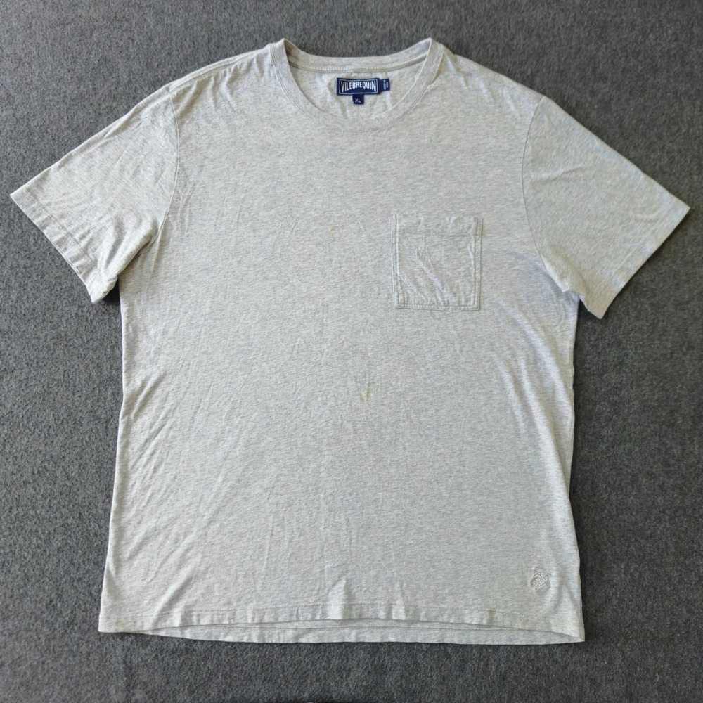 Vilebrequin T-Shirt Mens XL Grey Pocket Embroidered Turtle Logo Short Sleeve